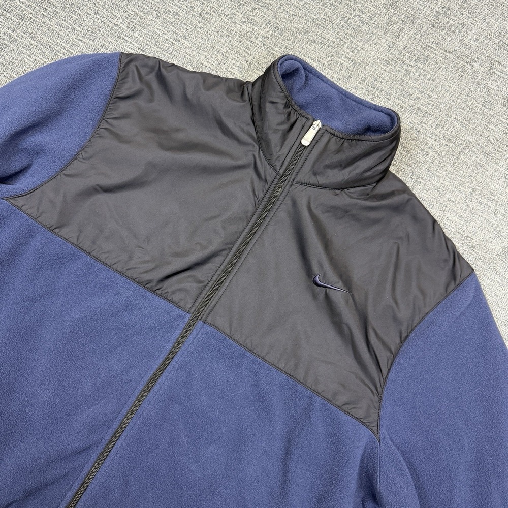 Vintage Nike Full‎ Zip Fleece Jacket Mens XXL Blue Colorblock Y2K Silver Tag
